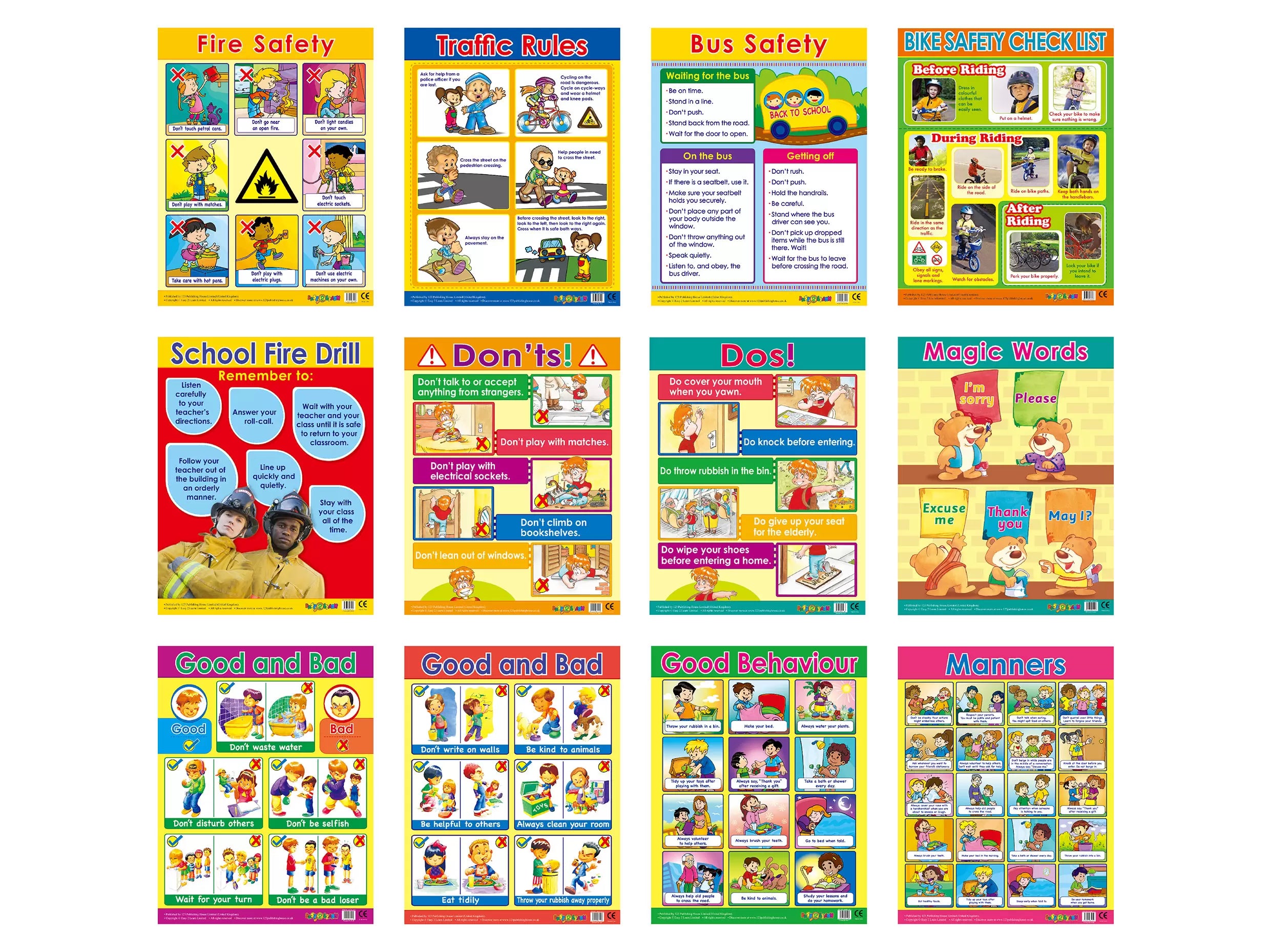 Safety & Good Manners (12 Wall Charts) - Educational Wall Chart Pack in English
