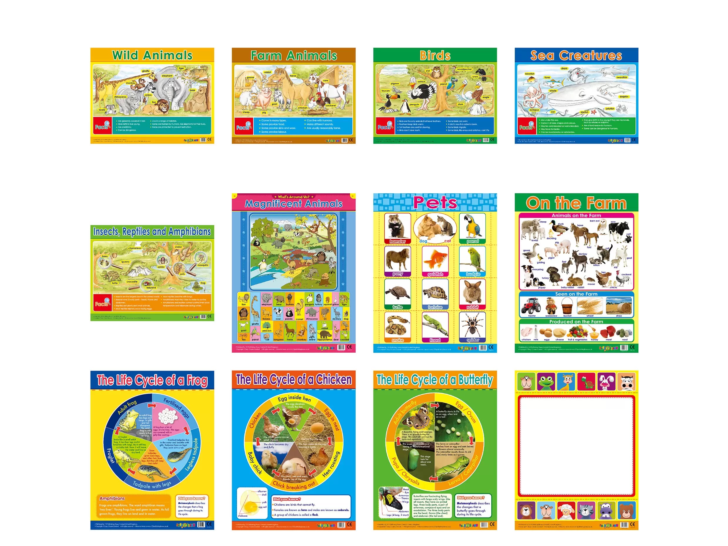 Animals & Life Cycles (12 Wall Charts) - Educational Wall Chart Pack in English