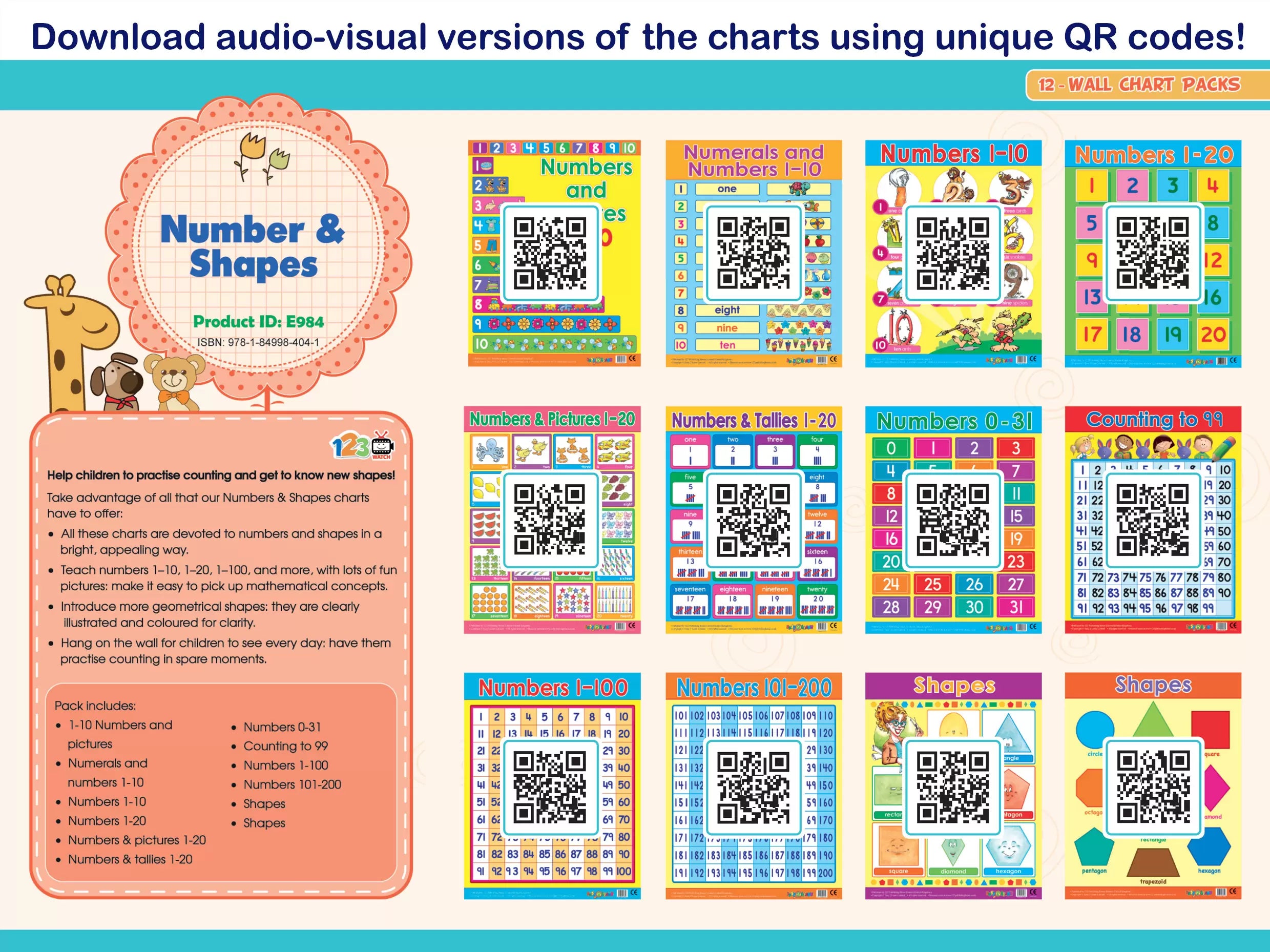 Numbers & Shapes (12 Wall Charts) - Educational Wall Chart Pack in English