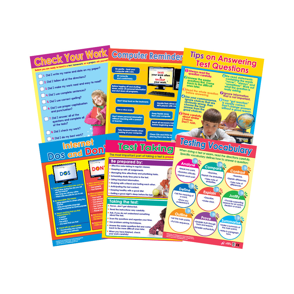 Smart Study: Digital & Tests (6 Wall Charts) - Educational Wall Chart Pack in English