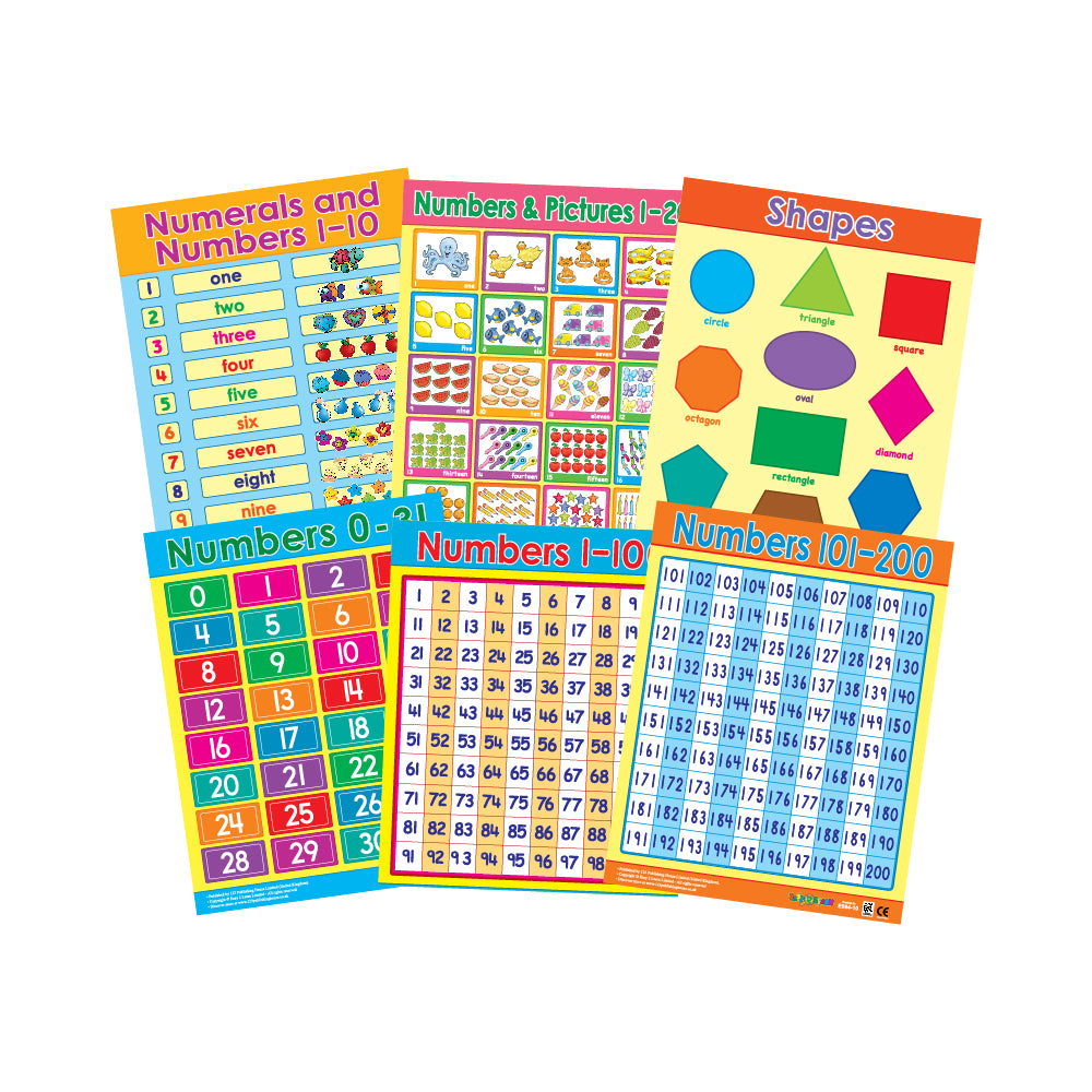 Counting & Shapes (6 Wall Charts) - Educational Wall Chart Pack in English