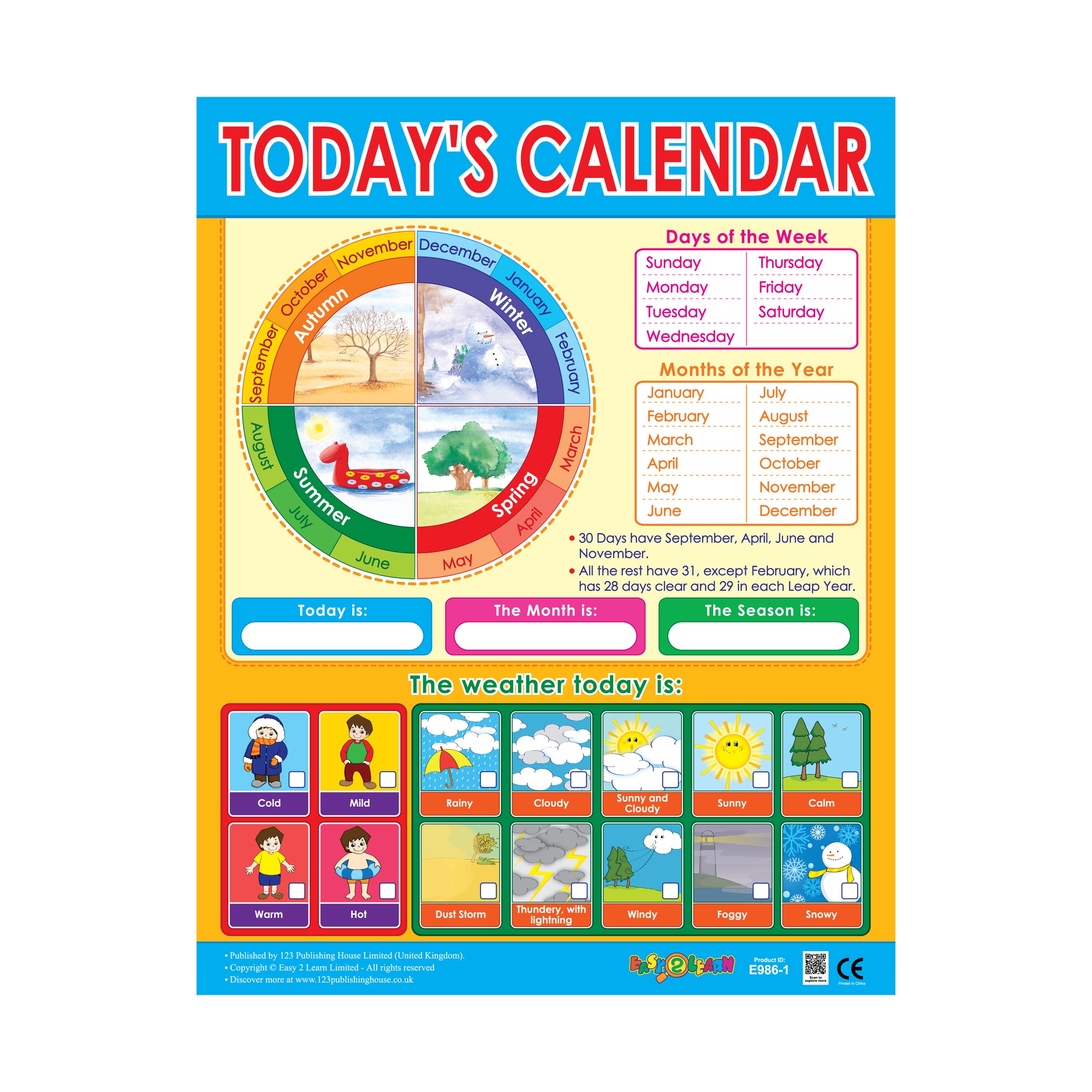 Today's Calendar - Wall Chart In English