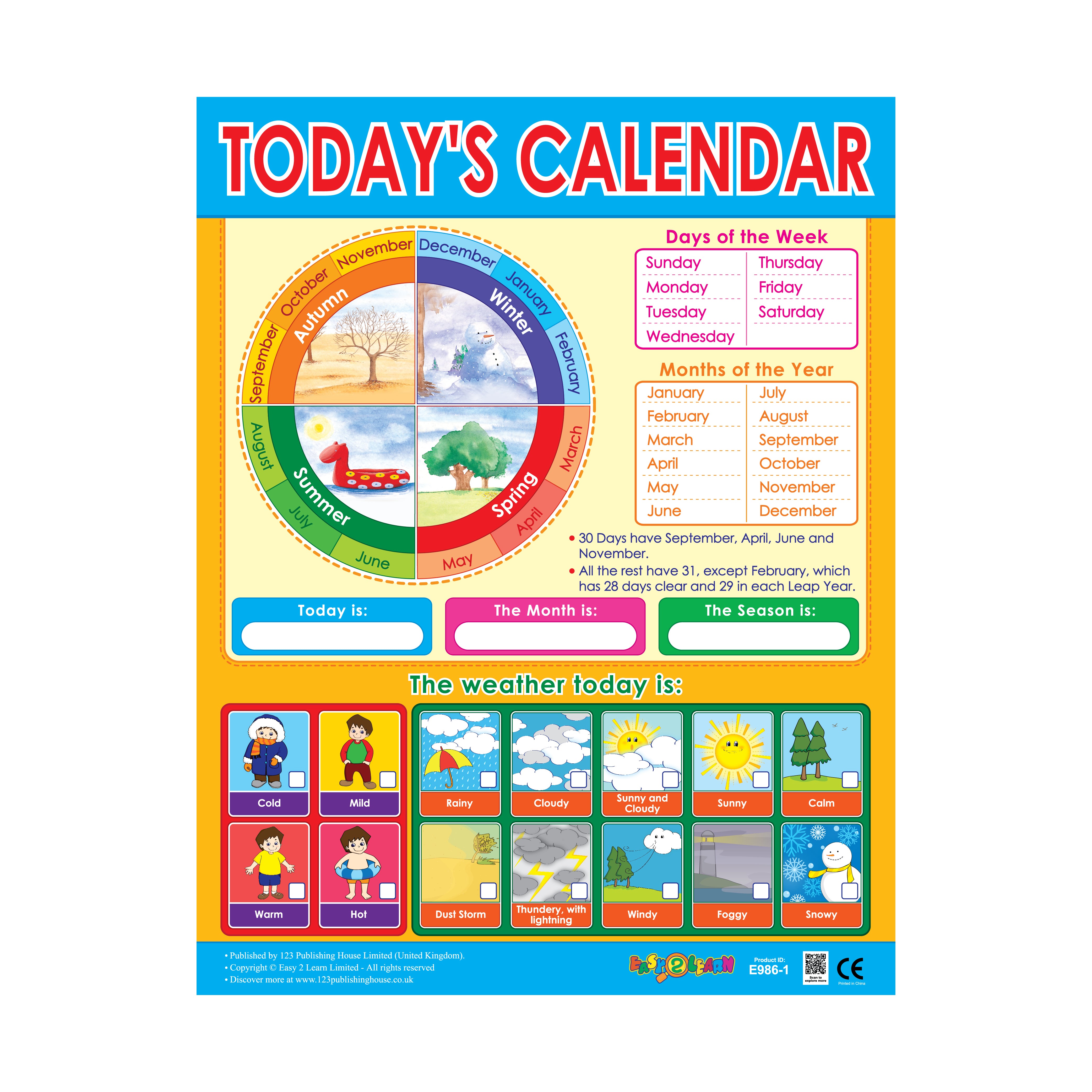 Today's Calendar - Wall Chart in English