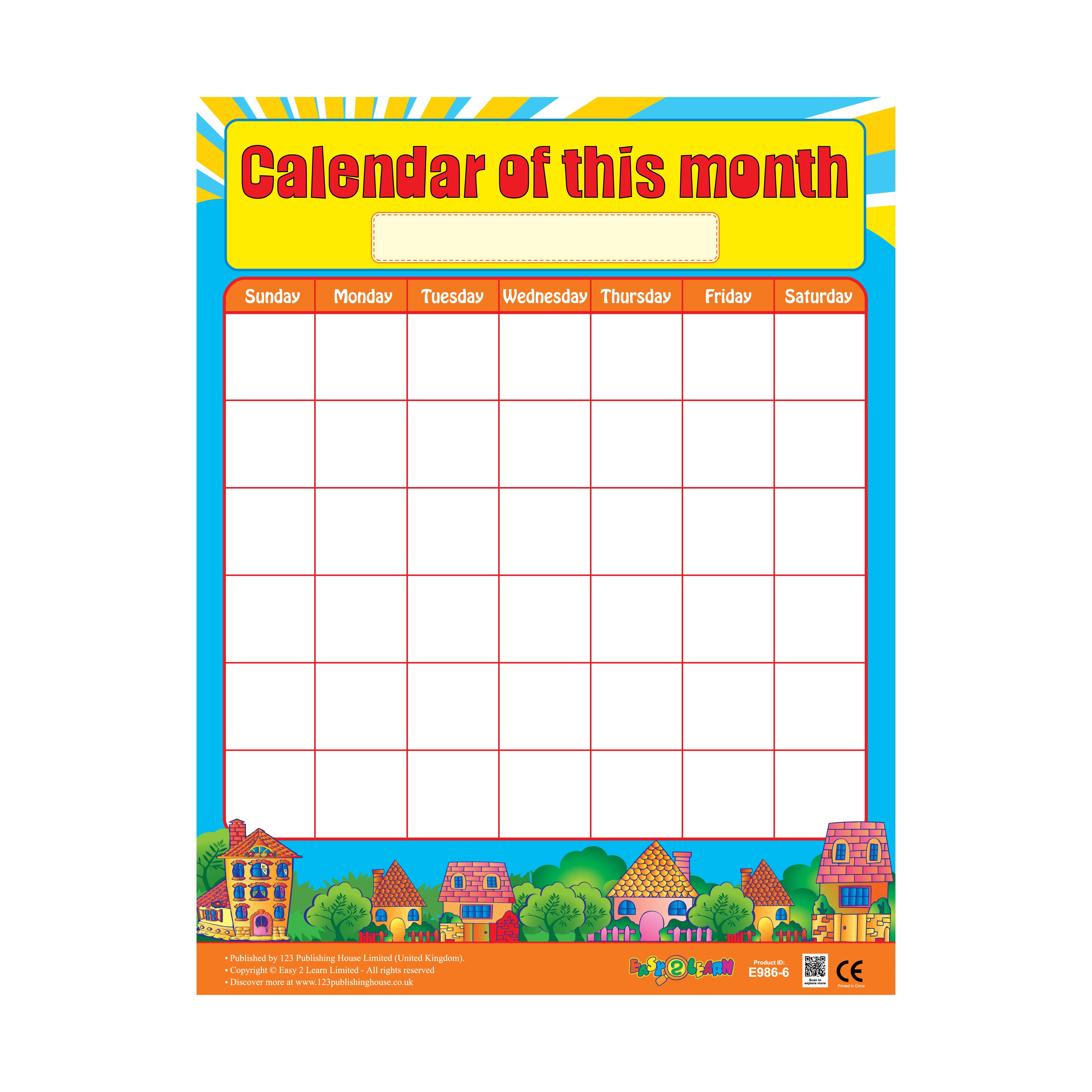 Calendar of this month - Wall Chart in English